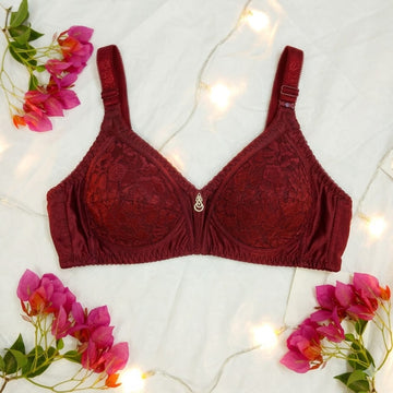 Double layer pure Cotton Lace Net Bra, Embrioded Net Work , Soft Material